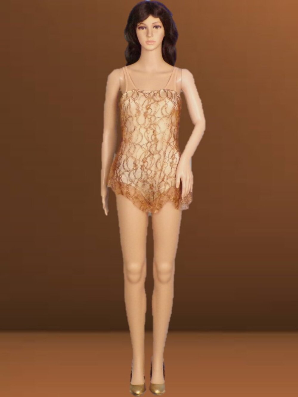 CURTAIN CALL COSTUMES size AME gold lace dance costume nylon/polyester/spandex